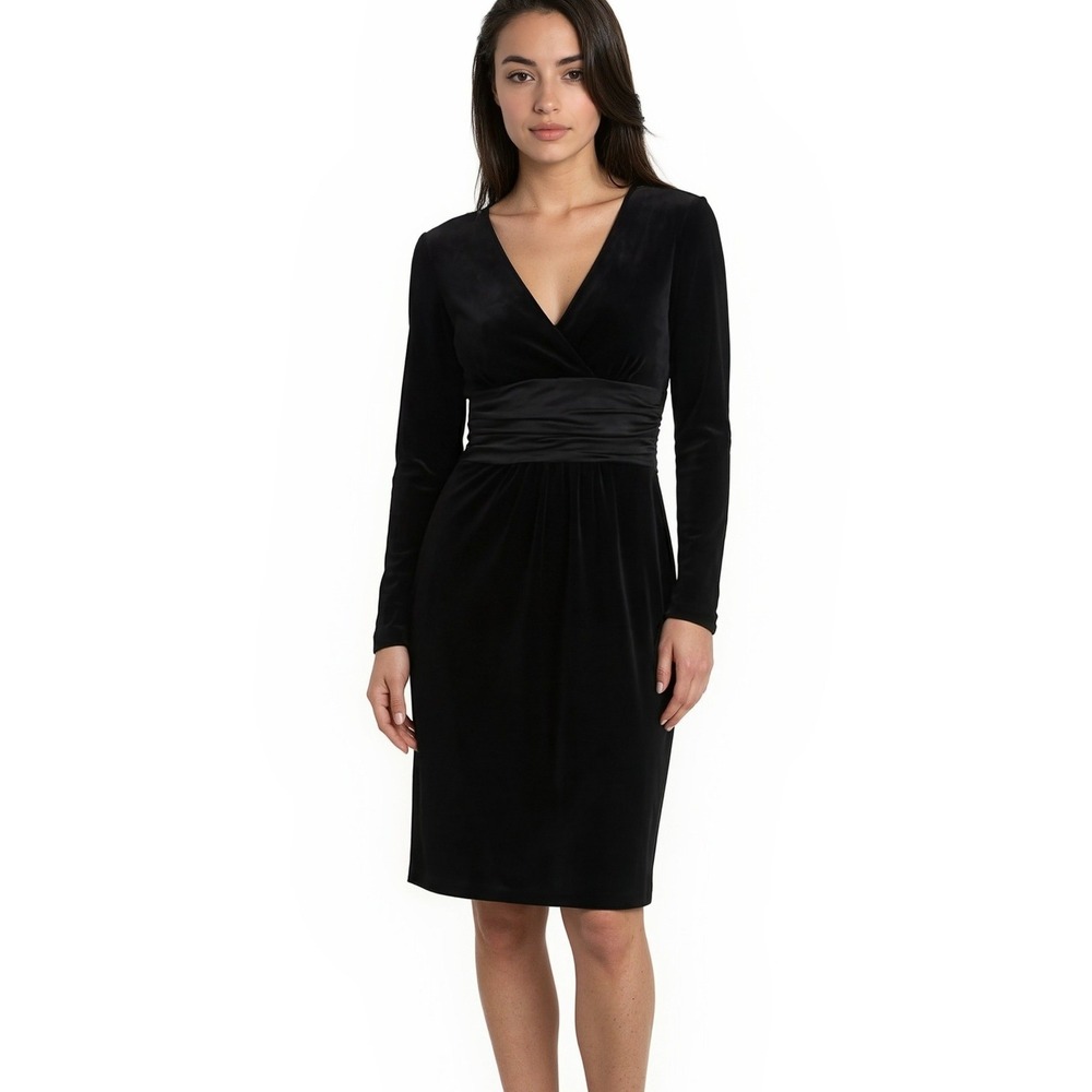 Suzi Chin‎ Maggy Boutique Dress Women's Size 10 Black Velvet Ruched Waist Lined
